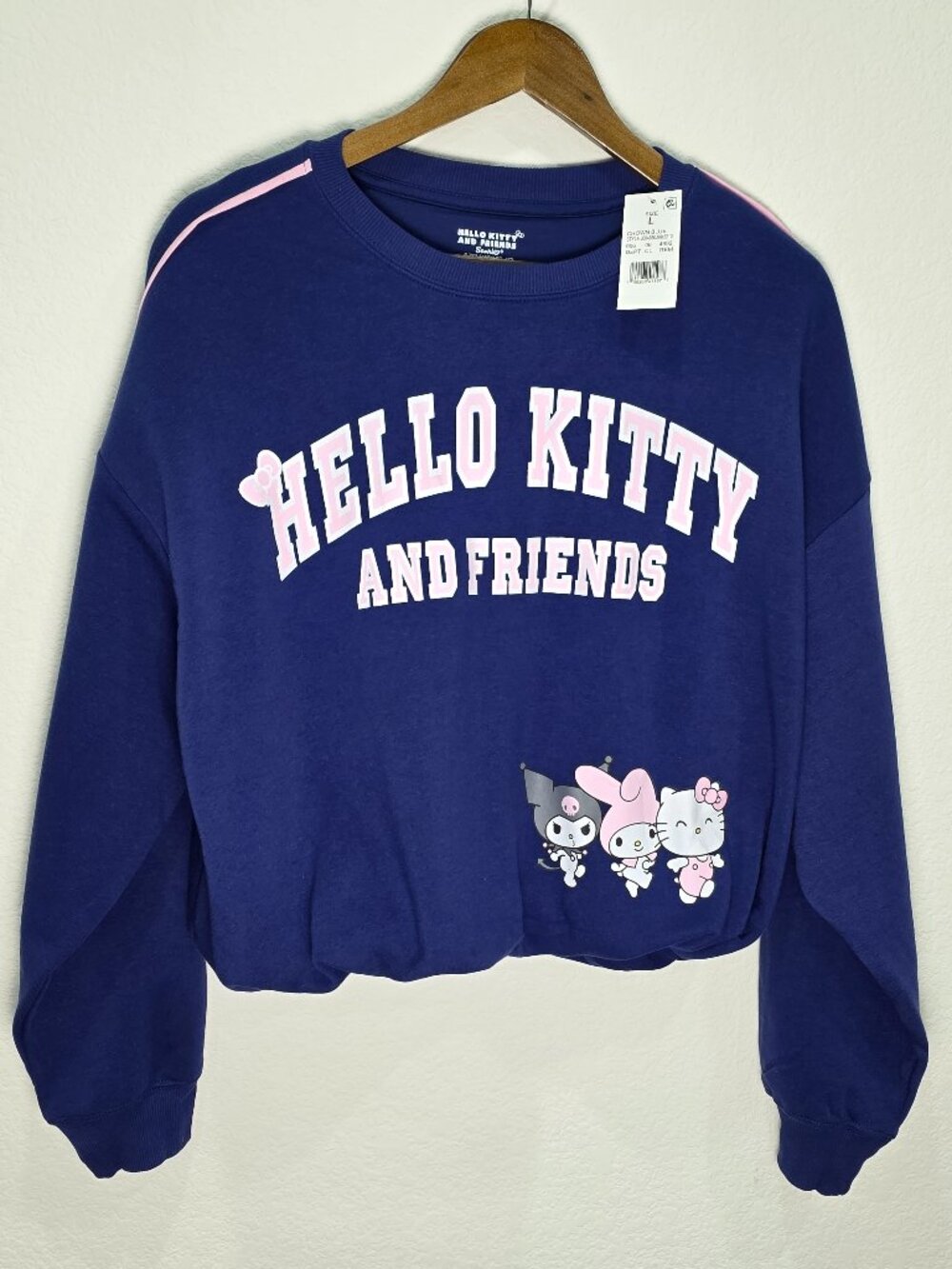 Sanrio Hello Kitty & Friends Crown Blue Cropped Sweatshirt NWT Size L